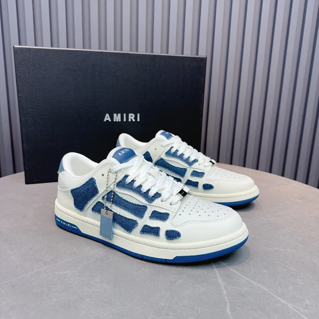 Men's men's shoes 💰600 AMIRI high street sneakers with bone sports shoes, toe layer cowhide upper, upper side bones, hand-stitched, good three-dimensional effect, customized metal LOGO, size 38-45 46